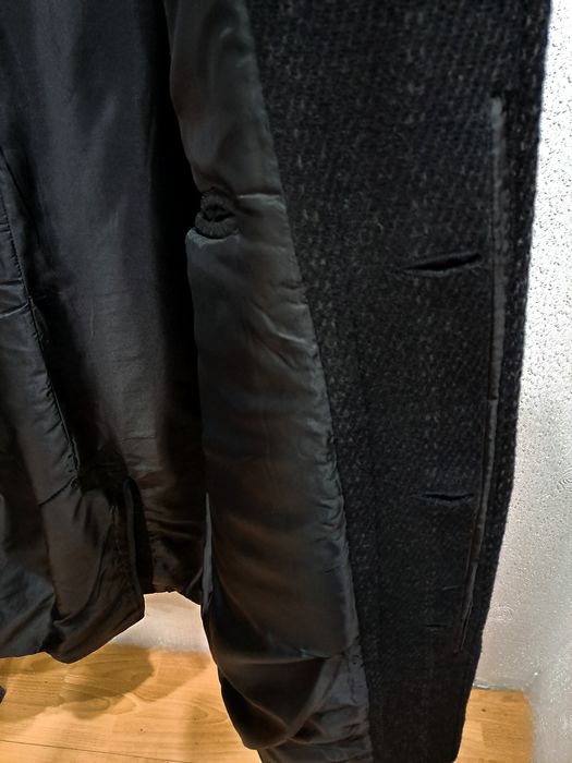 Elegancki zimowy czarny płaszcz z wełny r. 52.