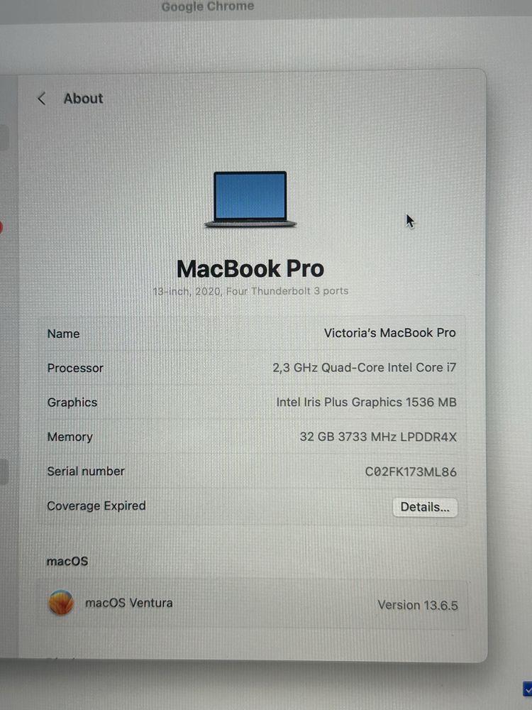 MacBook Pro 13” i7 32GB 1TB