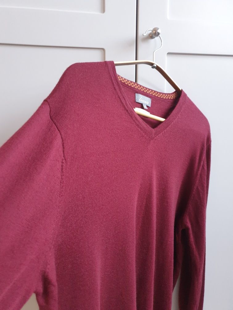 Bordowy burgundowy sweter męski wełniany merino M Linea