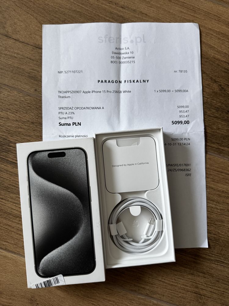 iPhone 15 Pro 256 GB, gwarancja producenta, 99% baterii