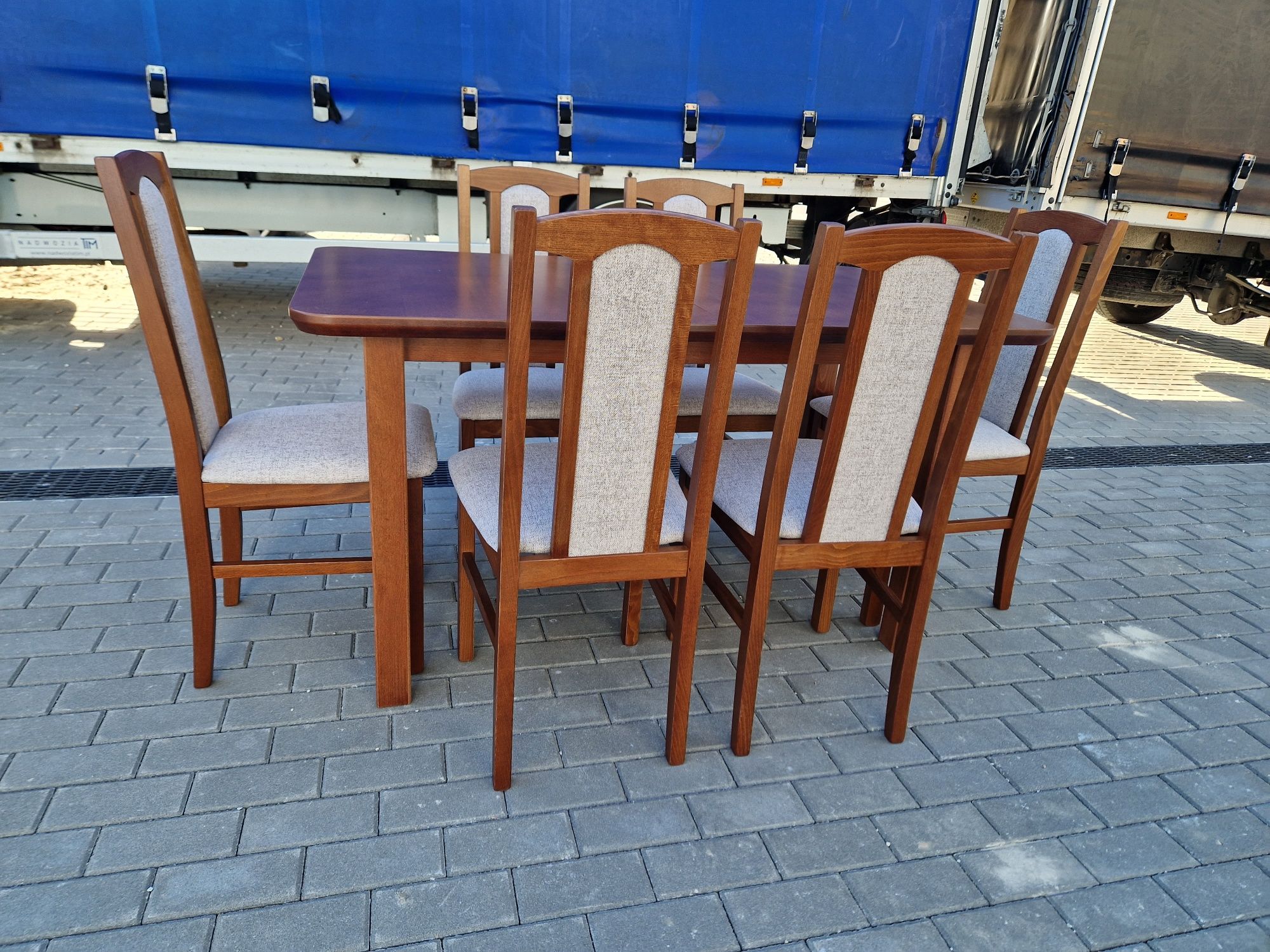 Nowe: Stół 80x140/180 + 6 krzeseł, kasztan + kawa z mlekiem , od ręki