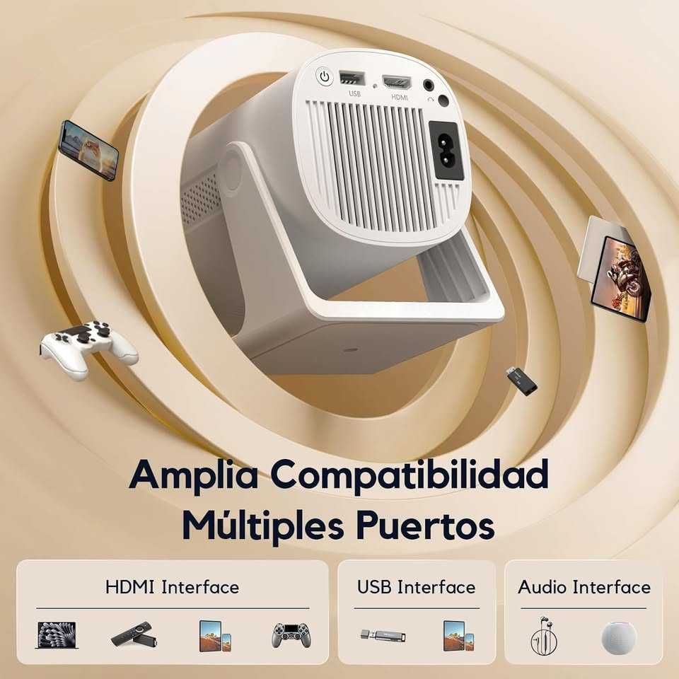 Projetor Portátil 1080P, Rotativo Compatível TV Stick/iOS/Android/USB