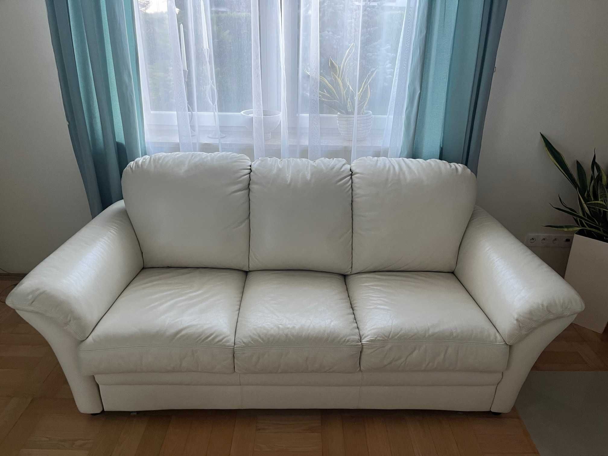 Wypoczynek komplet sofa rozkładana + 2 fotele skórzany kolor ecru