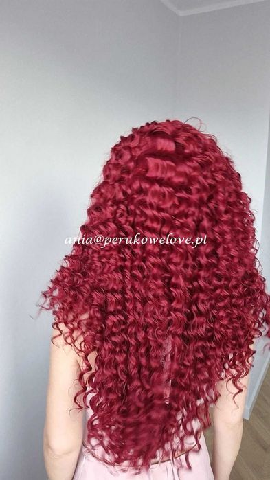 Peruka bordowa lace front afro loki włosy na co dzień