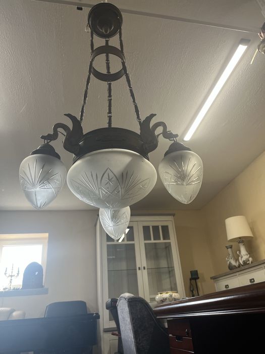 Piękny mosiężno kryształowy komplet żyrandol i 2 kinkiety