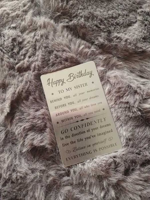 Karta urodzinowa aluminiowa dla Siostry do portfela, Antykradzieżowa