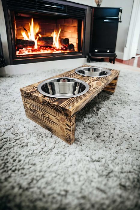 Dwie Miski Dla Psa 2x1800 ml Na Drewnianym Stojaku Większe Rasy