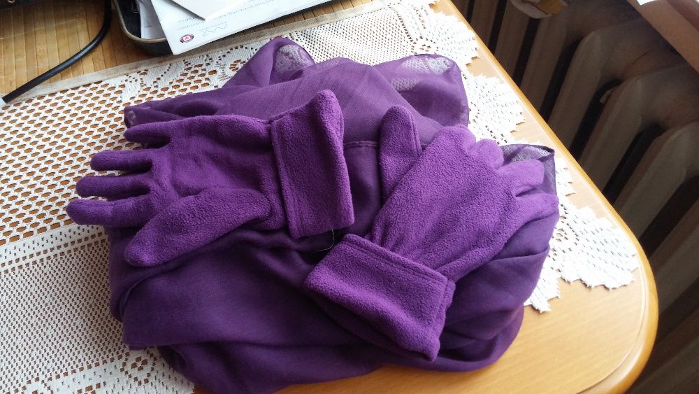 Fioletowy duży szal 190cm x 100 cm i rękawiczki polarowe !!!