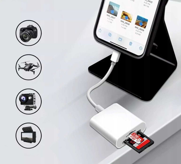 Adapter Czytnik kart SD i TF Lightning do iphone ipad 2w1