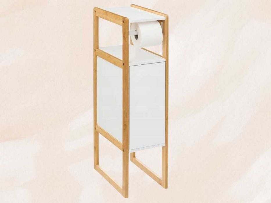 Szafka Regał Łazienkowy Uchwyt na Papier Toaletowy Bambusowy Stelaż