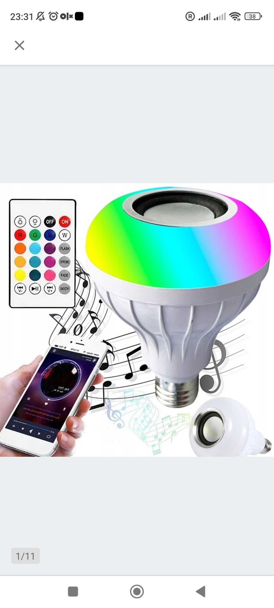 Żarówka kolorowa led rgb z wbudowanym głośnikiem Bluetooth +pilot