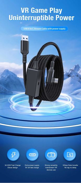 Meta Quest3 Link Cable 5m КабельUSB3.2 з зарядним портом PD60W новинка