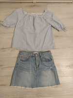 Zara spódniczka jeansowa 164 bluzka H&M 170