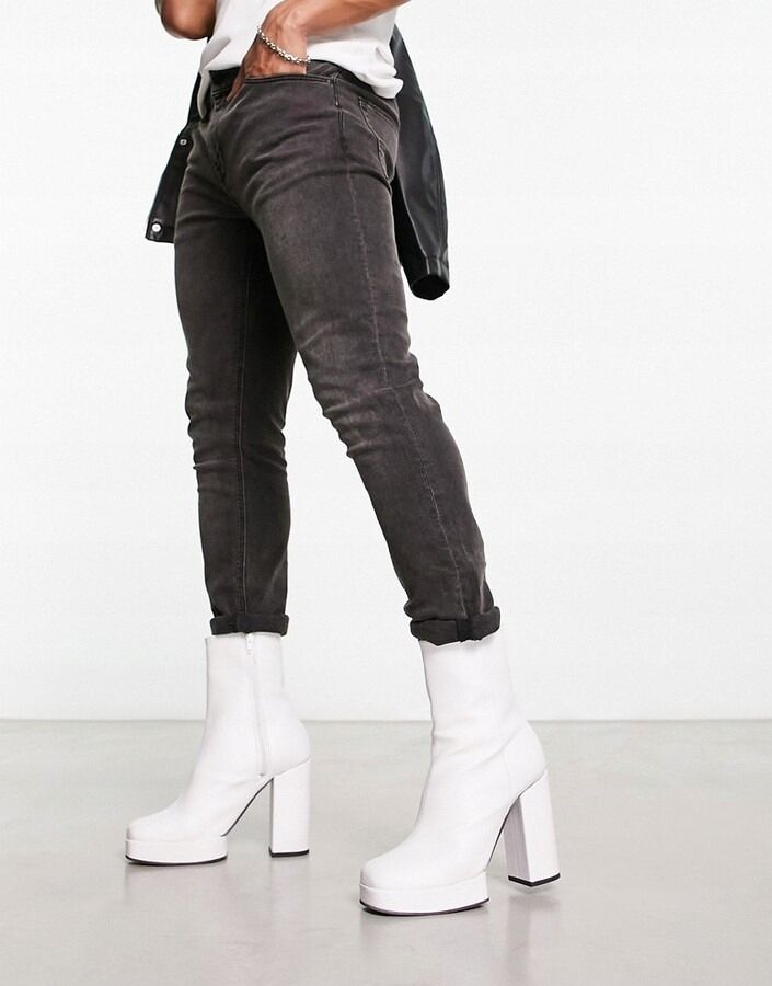 Asos Design 42 Białe Botki Sztyblety Na Obcasie H16694