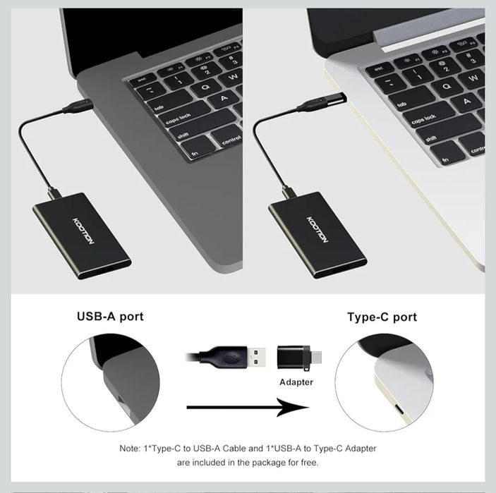 KOOTION Zewnętrzny przenośny dysk SSD 250 GB USB 3.1 typu C