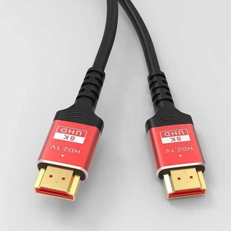 Kabel 2m HDMI 2.1 z oplotem i jakości 8K - 48 Gbps - Czerwone Wtyczki