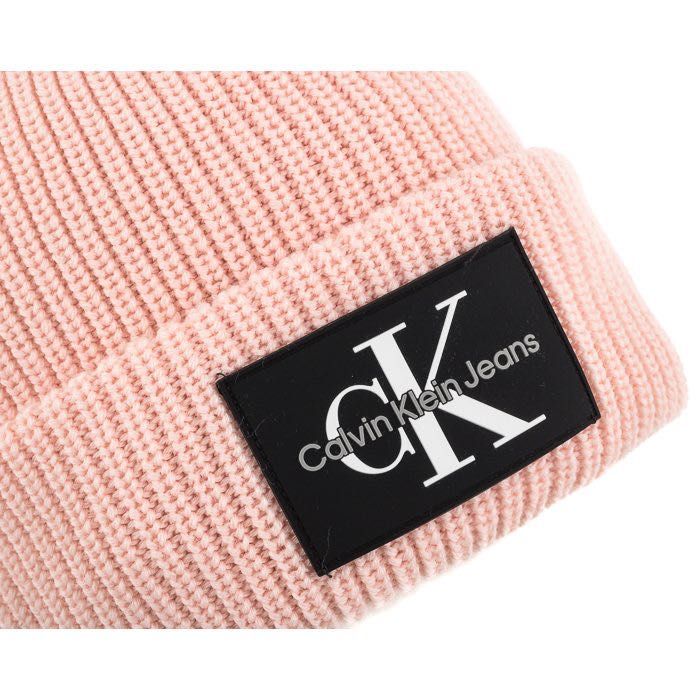 Nowa czapka Calvin Klein Jeans Monologo patch beanie pink blush CK