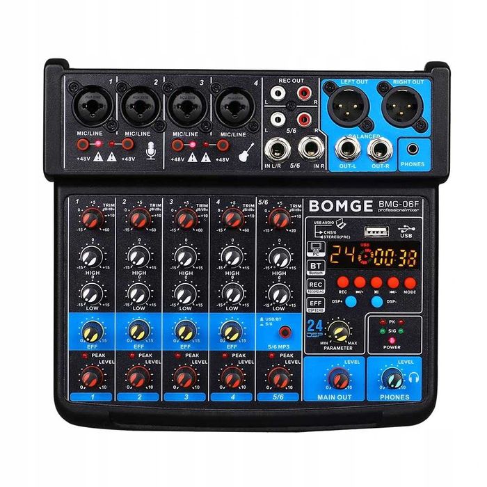 BOMGE 6-kanałowa mini konsola miksująca, DJ Audio z interfejsem USB