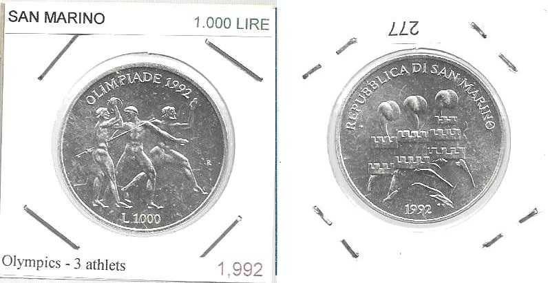 San Marino - - 1.000 Lire - 1992 - - Olímpicos 1992 - - Moeda de Prata