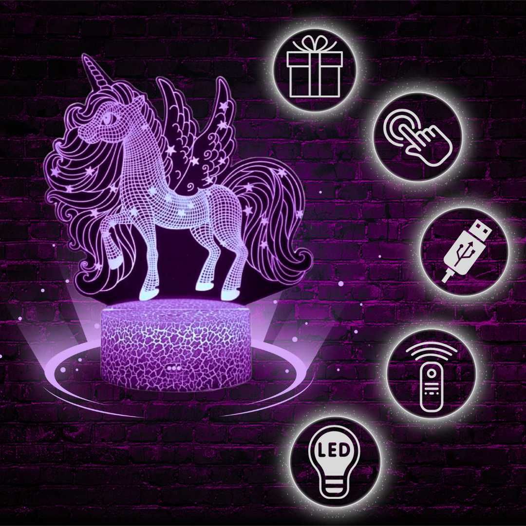 Lampka Nocna Biurkowa Dla Dzieci Unicorn Jednorożec Koń LED + Pilot