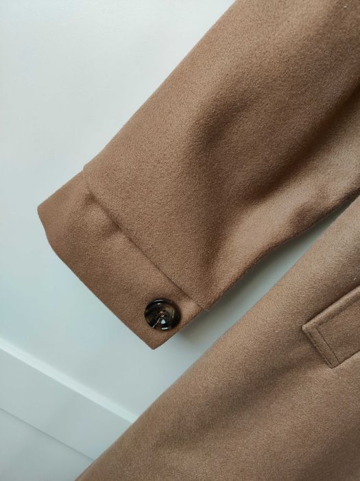 Elegancki płaszcz beż karmel camel klasyk midi długi 40 L