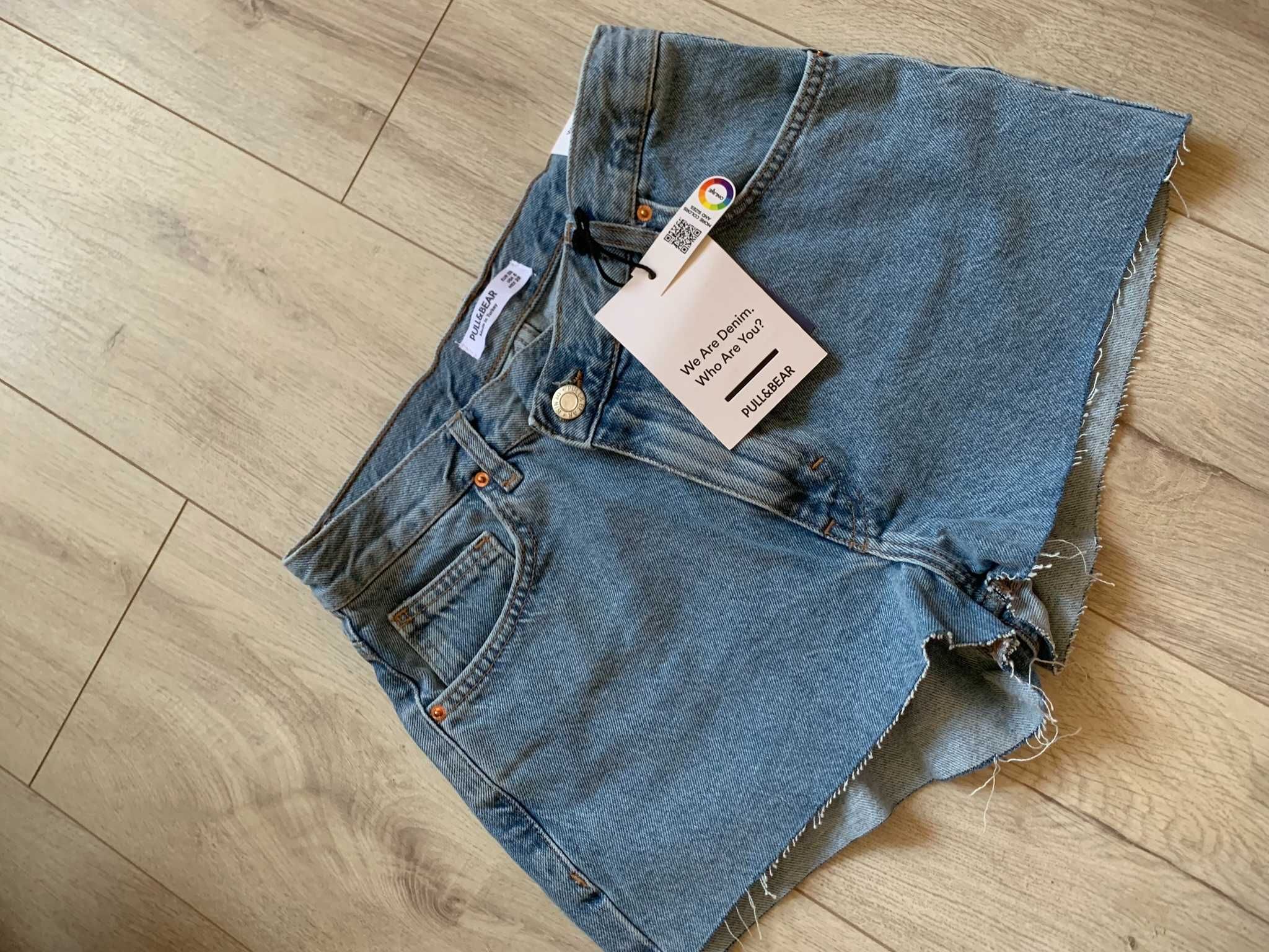 Pull & Bear jeansowe spodenki szorty asymetryczne zapięcie nowe basic