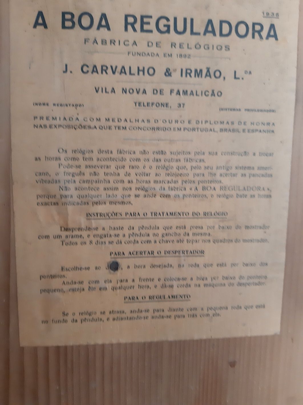 Relógio parede "A Boa Reguladora  " Famalicão