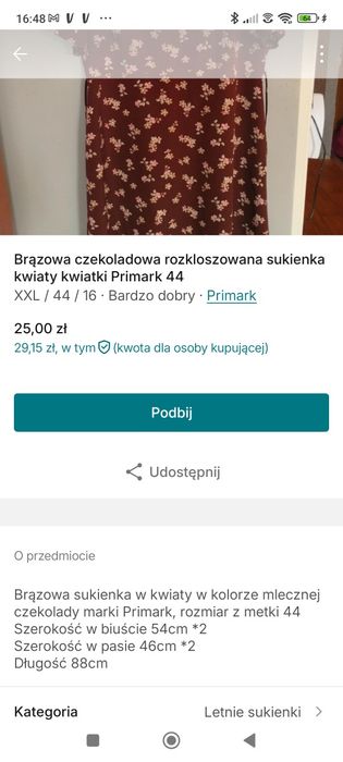 Brązowa czekoladowa rozkloszowana sukienka kwiaty kwiatki Primark 44