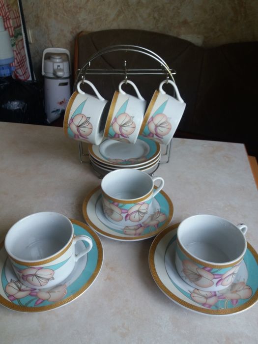 Сервиз кофейный перламутровый с рисунком