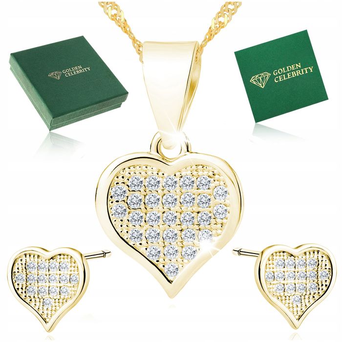 Złoty Naszyjnik Serce+kolczyki 925/585 Prezent Dla Dla Kobiety Na Imie