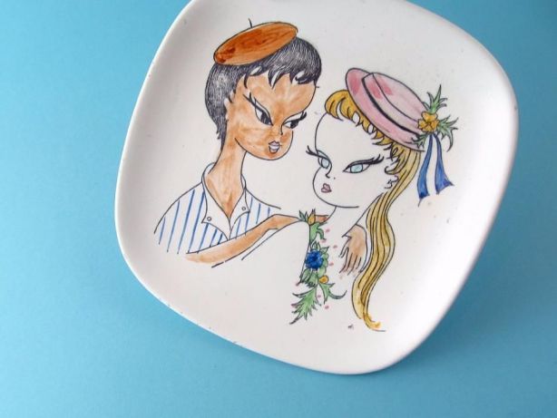 vintage 1950 ceramiczny malowany talerz patera