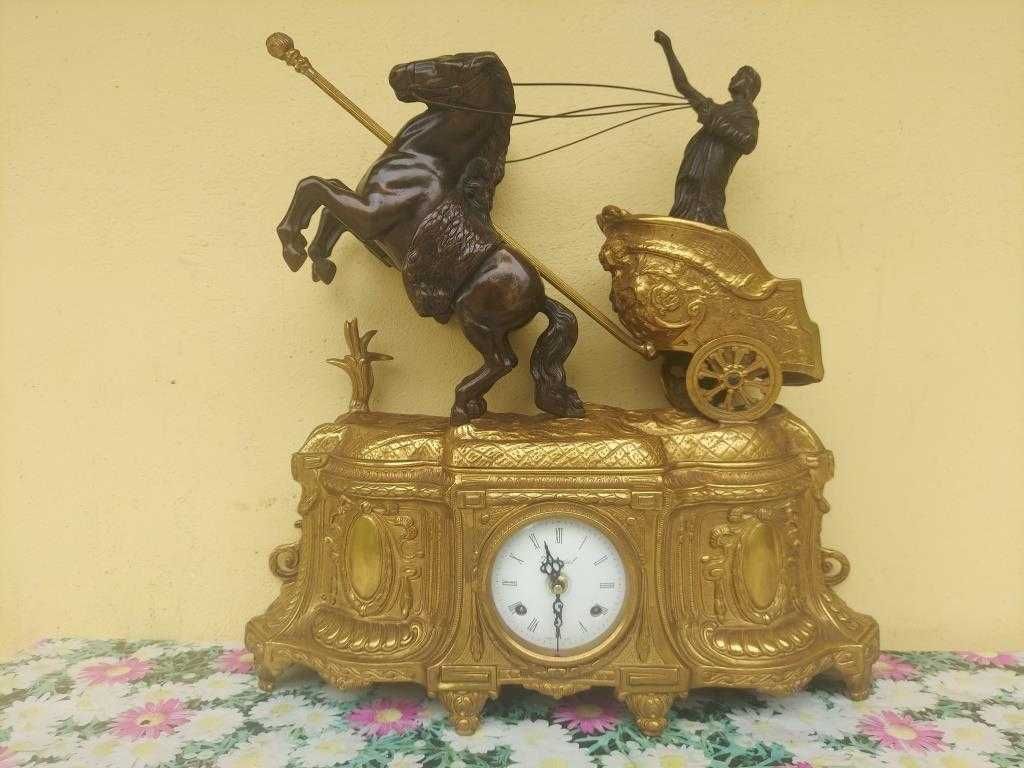 Stary zegar kominkowy empire rydwan rzymski olbrzymi nr 18