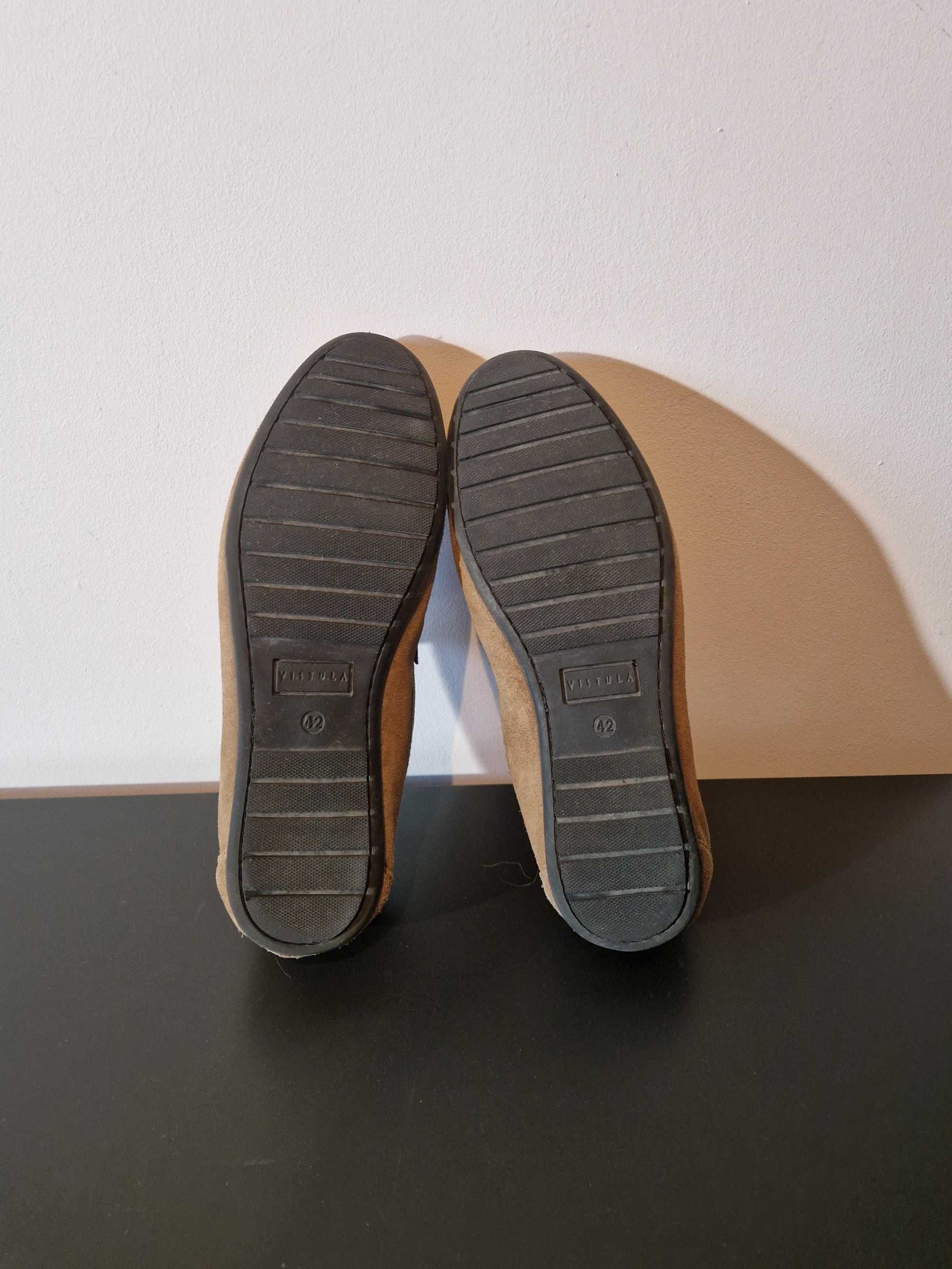 zamszowe męskie buty, mokasyny Vistula, brązowe, jak nowe!