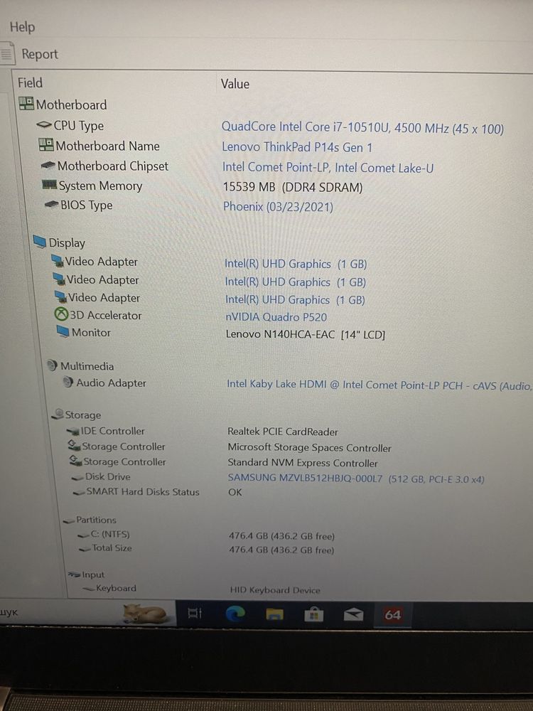 Уцінка Lenovo ThinkPad P14s i7-10510u 16Gb 512Gb 14” FHD IPS P520 2Gb