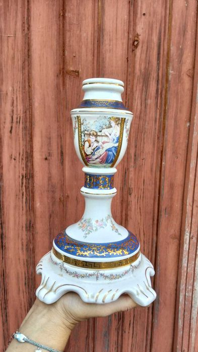 Castiçal Decorativo Vintage – Porcelana “PANDA” com Pintura Clássica
