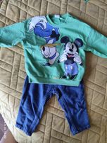Komplet bluza spodnie dżinsowe oversize Mickey Donald H&M 74 6-9 m