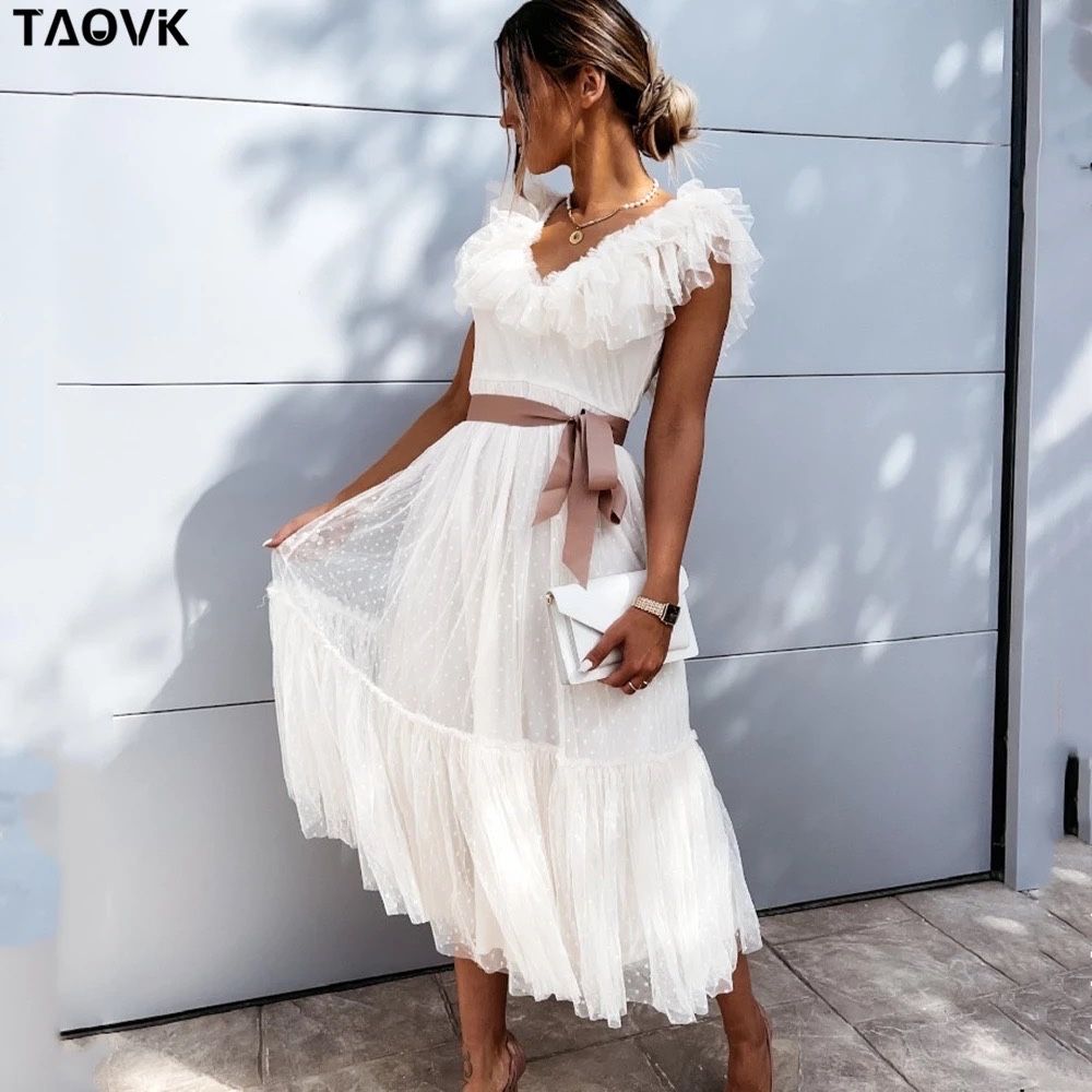 Biała romantyczna sukienka w groszku, długa 44 2XL nowa