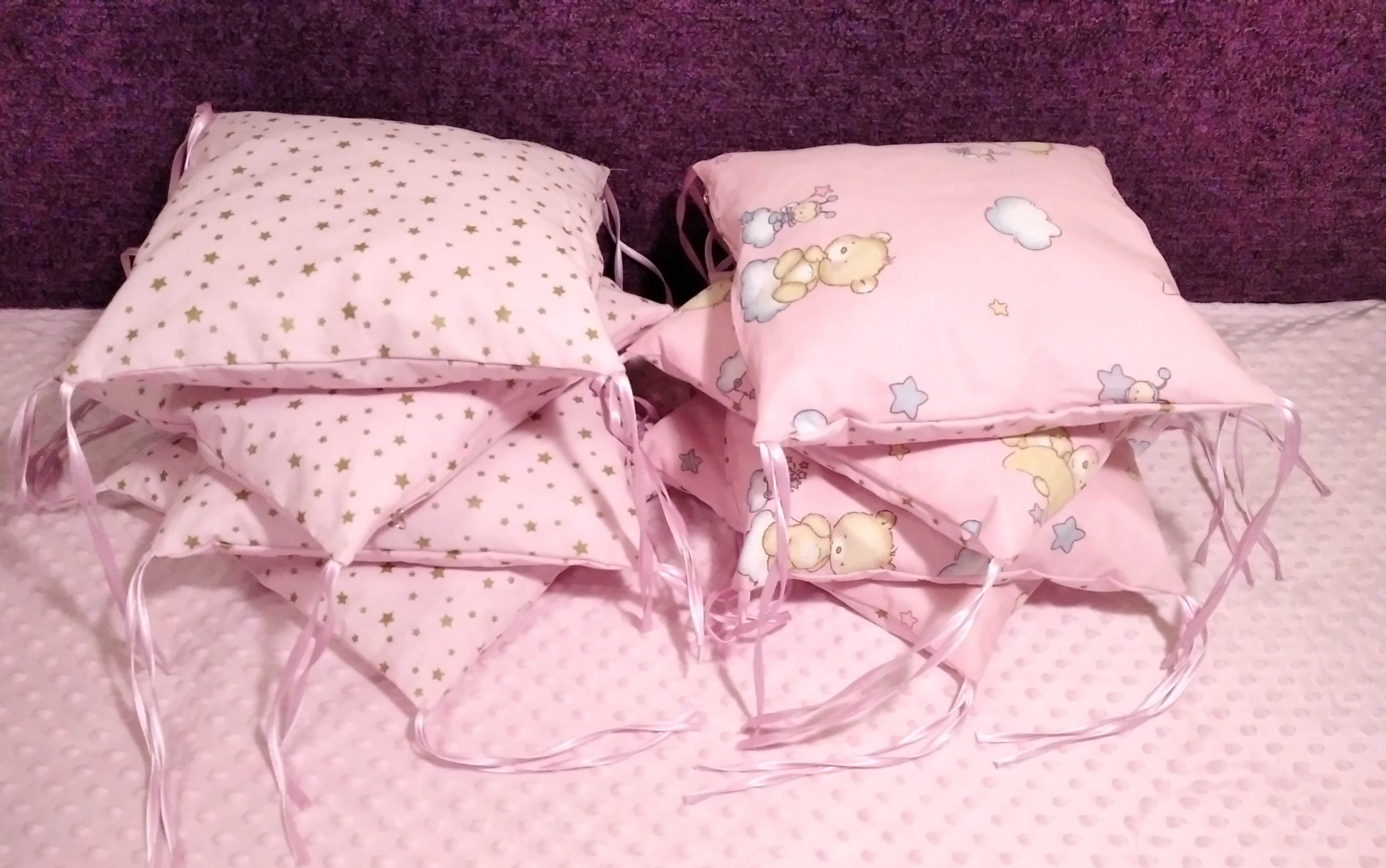 Бортики в колыбель звезды и мишки на  розовом со съемной подушкой 8 шт