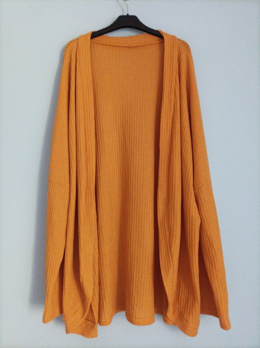 Kardigan, sweter dziergany, musztardowy, pomarańczowy, oversize, uniwe