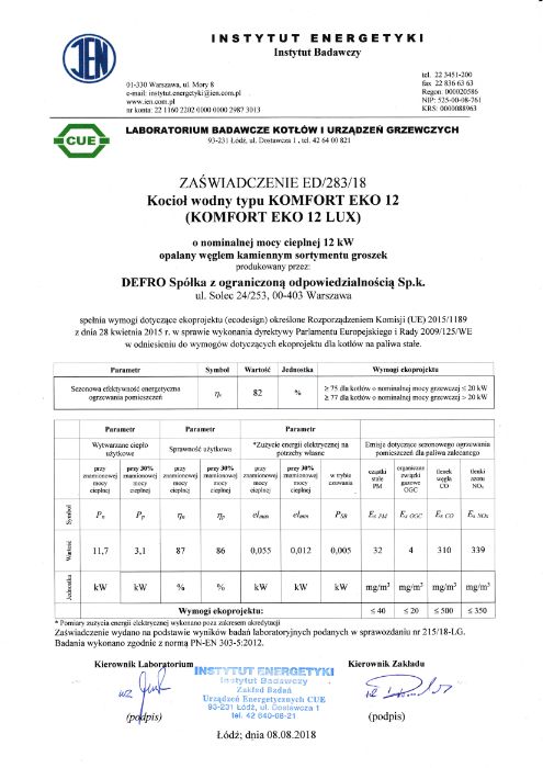 Kocioł, piec na eko-groszek DEFRO KOMFORT EKO LUX 12 kW - LEWY / PRAWY