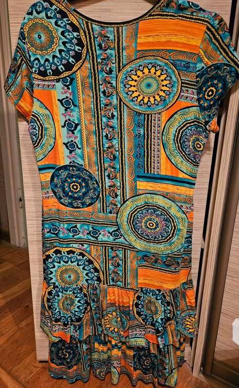 Multikolorowa sukienka rozm M/L. Rozety, Greek style