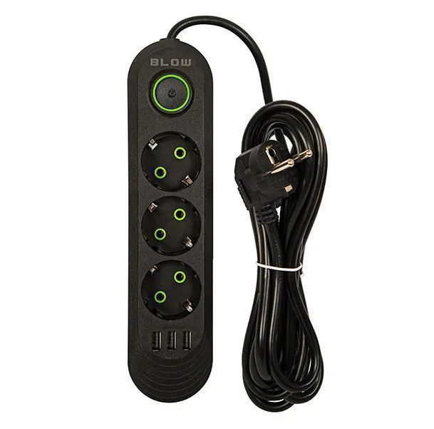 Listwa przedłużacz sieciowy BLOW 3 gniazda + 3x USB 3m czarny 98-214#