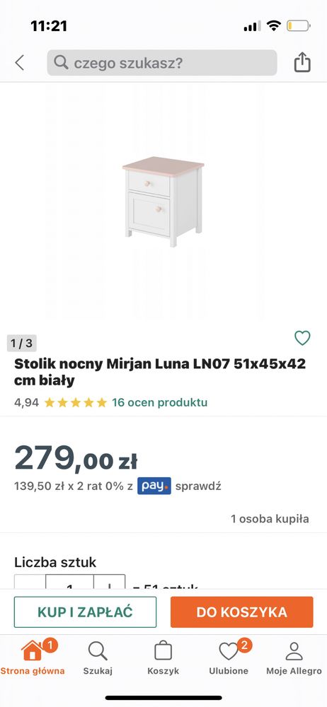 Stolik nocny młodzieżowy Luna