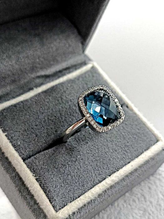 Złoty Pierścionek z topazem i brylantami  14K 4,90 g. Certyfikat