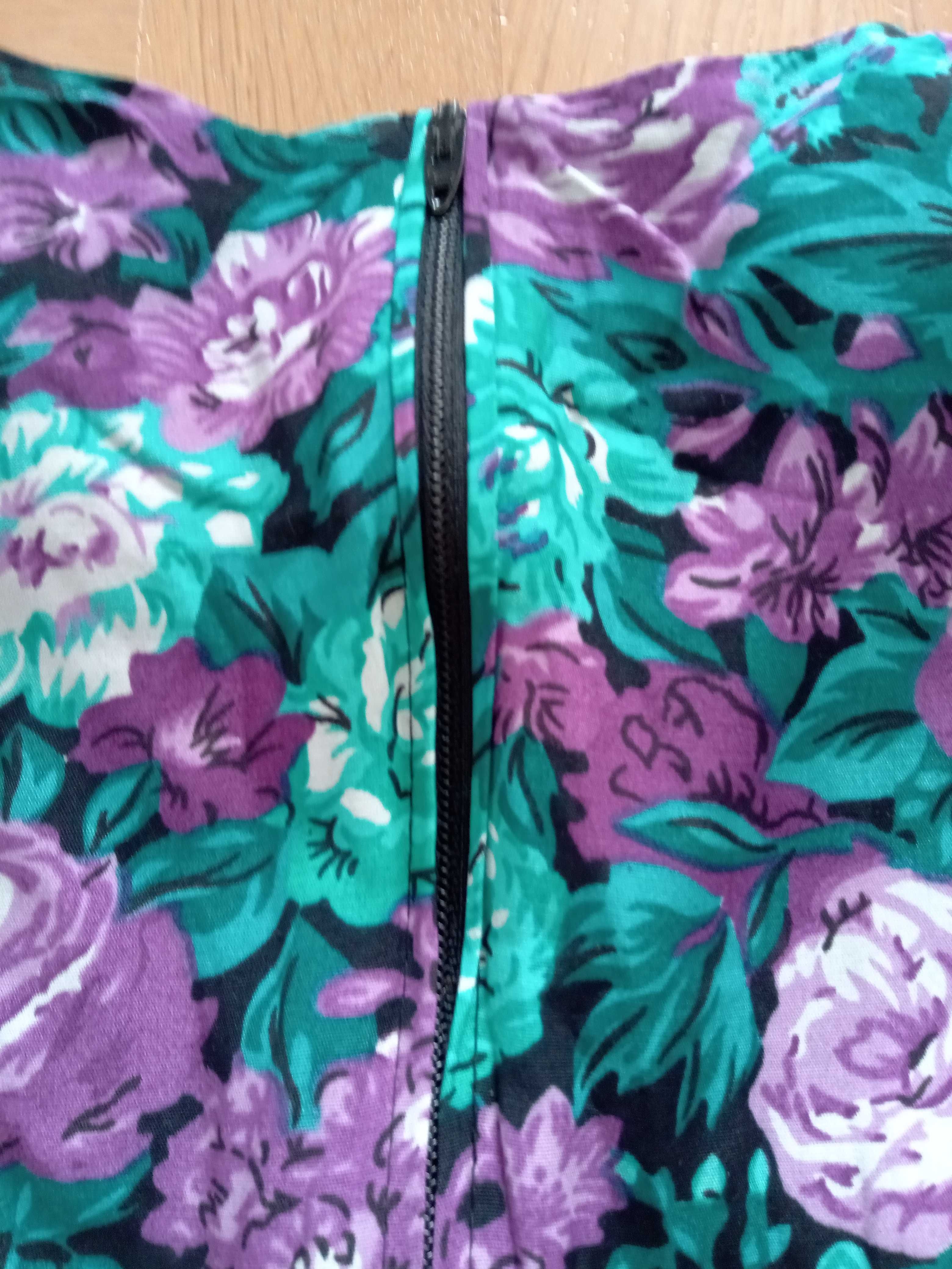 E.D. Michaels Petites sukienka szmaragdowa fiolet róże vintage rayon