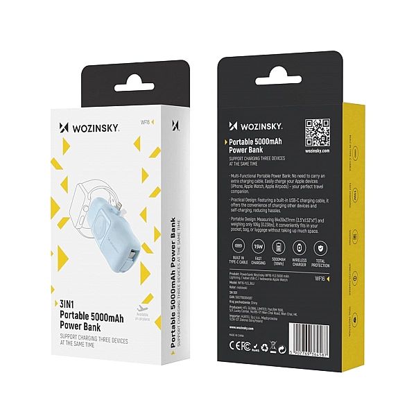 Mini powerbank Wozinsky WF16-YLS 5000mAh 15W Lightning z wbudowanym ka