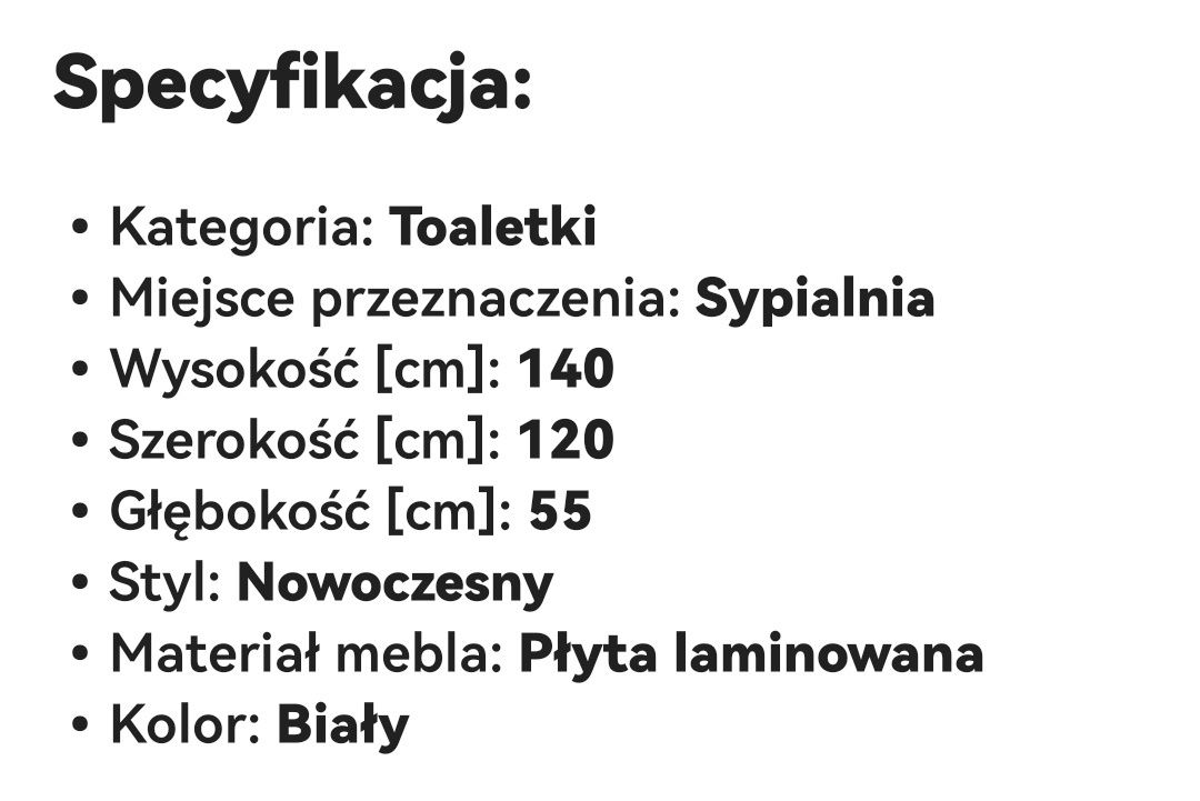 Toaletka biała duża XL