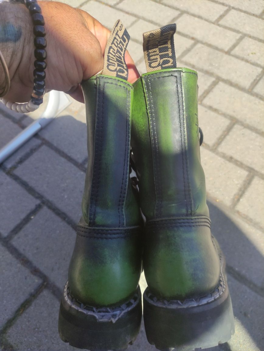 Steel glany sznurowane na 10 dziurek,zielone 37