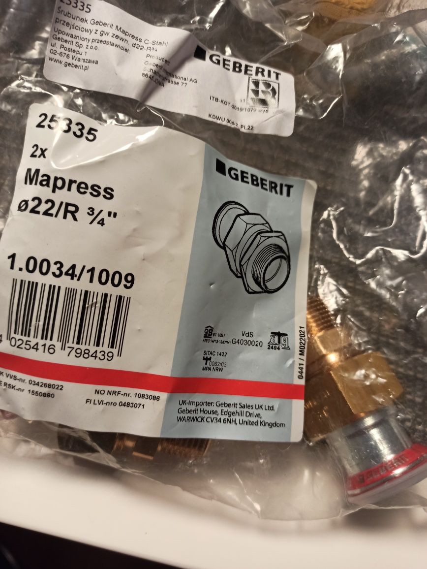 Geberit 22/R 3/4 28/R 1 54/R 2 25335 , 25337 , 25340 śrubunek mapress