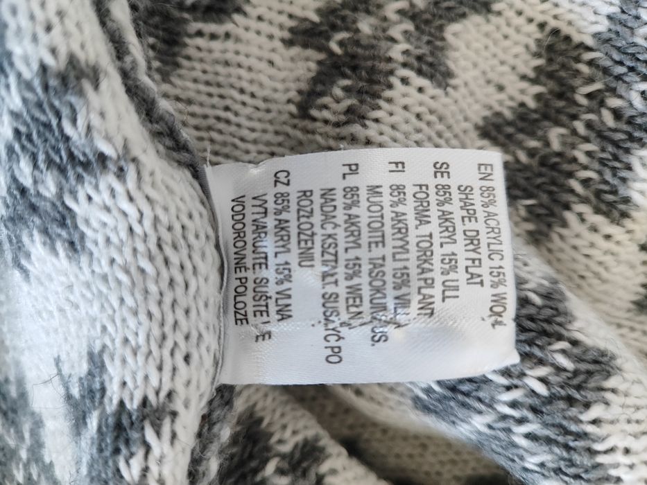 Swetr wiązany narzutka szaro biała śnieżki wełna 34/36 KappAhl